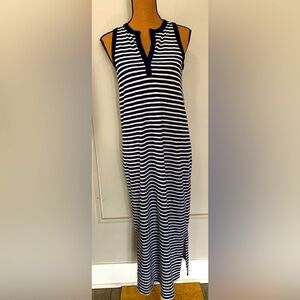 Women's Navy and White Ankle Length GAP Sleeveless Nautical Dress